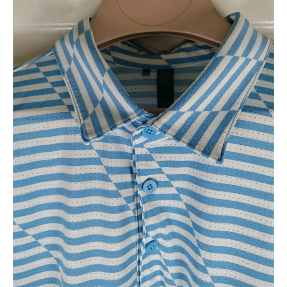 Adidas Golf Polo Shirt Men XL Blue White Striped Performance Athletic S Sleeve